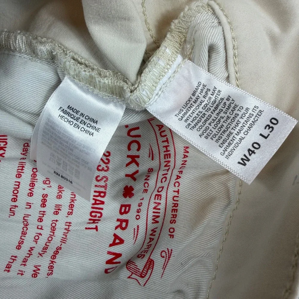 Lucky Brand 223 Straight Leg Pants Mens 40x30 Beige Khaki Stretch Denim NWT